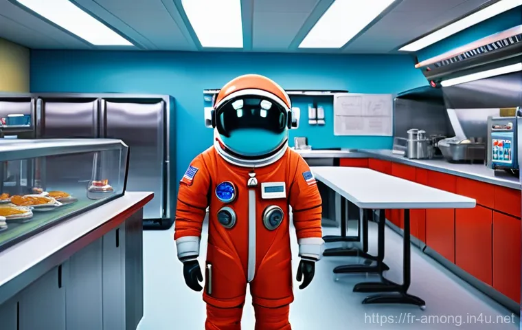 어몽어스 캐릭터 이모티콘 활용법 - **Prompt 1 (Suspicion/Doubt):** "A vibrant, cartoonish scene inside the brightly lit cafeteria of an...